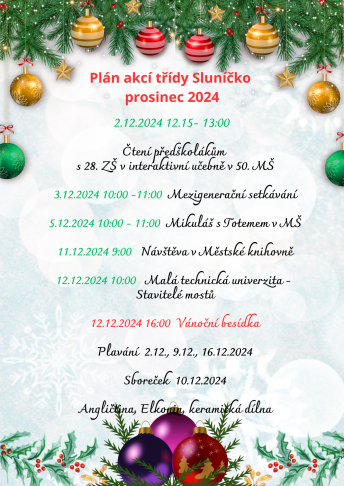 Plán akcí Sluníčko prosinec 2024